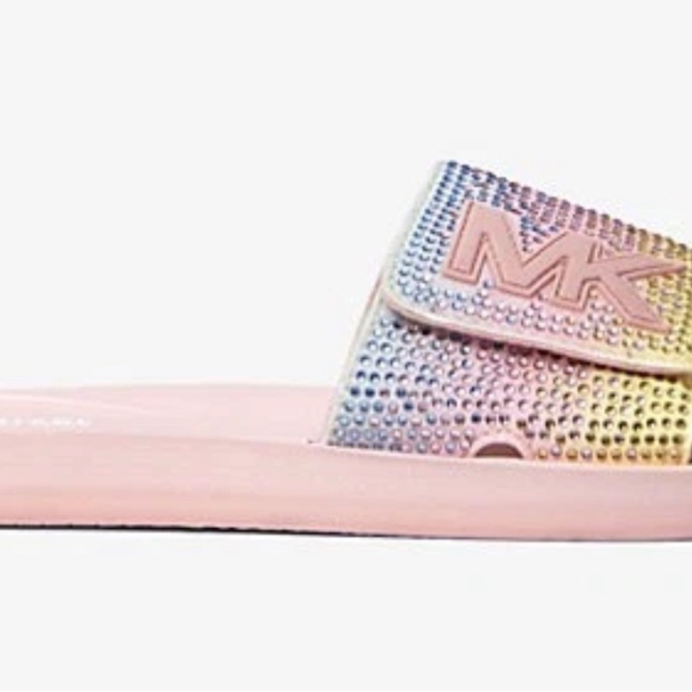 Michael Kors MK Slide Smokey Rose Multi Colored Crystal Embelished Slide 8 M - Picture 3 of 3